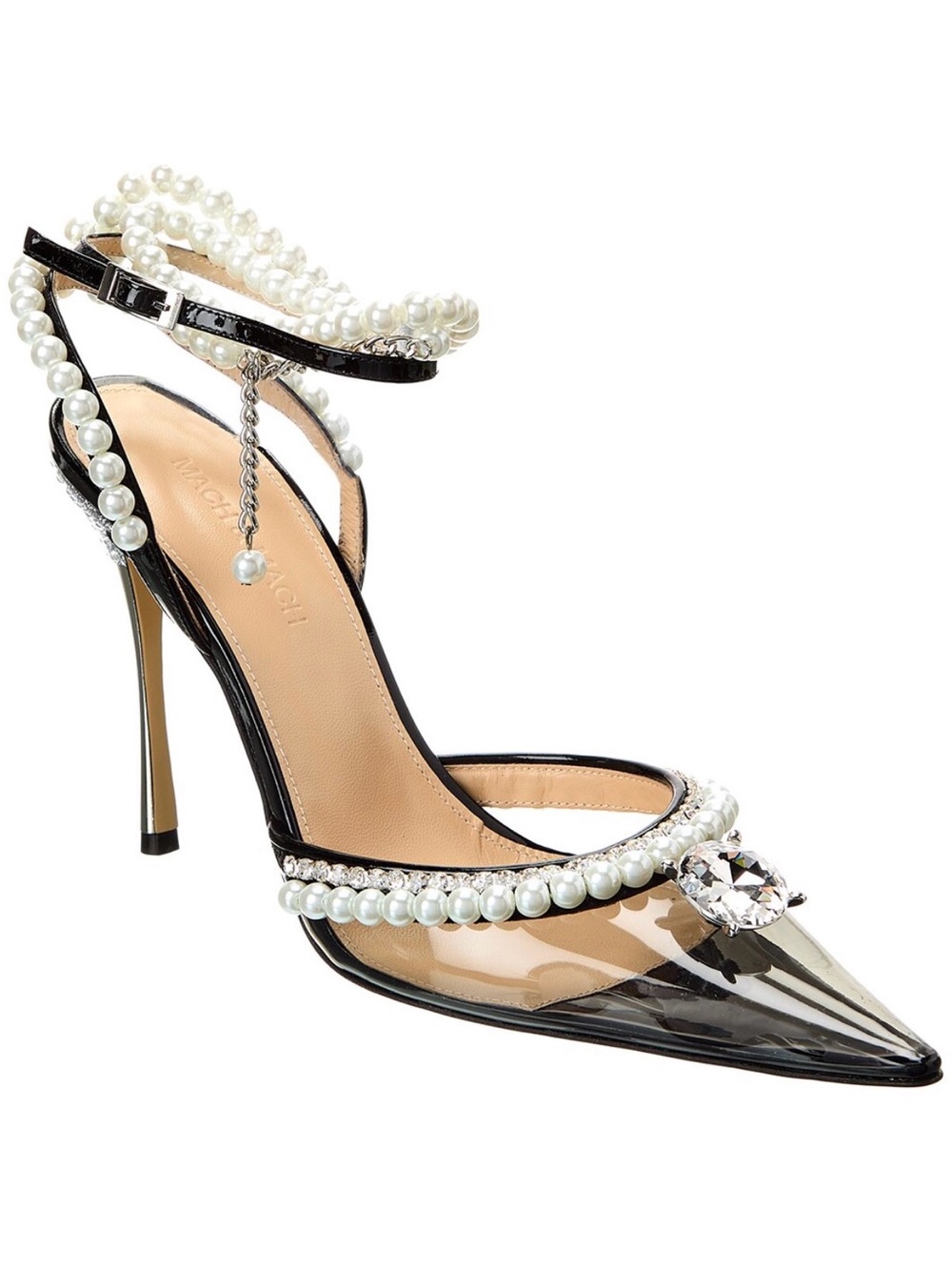 🎀 MACH & MACH 🎀 • Pearl & Diamonds 💎 Vinyl & Leather Pumps - US 7 • Black ✨